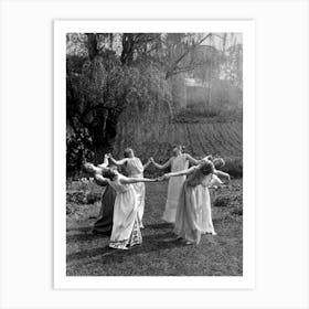 Circle of Witches Dancing - Ritual Pagan Ladies Dance 1921 Vintage Art Deco Remastered Photograph - Spiritual Witchy Fairytale Fairies Witchcraft Spells Calling the Moon Goddess Selene Mayday or Midsummer 1 Art Print