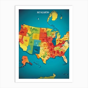 An Intricately Laid Out Vector Map Showcasing The American Commonwealth States Highlighting The Geo Art Print