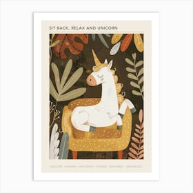 Unicorn On A Sofa Mustard Muted Pastels 3 Poster Art Print