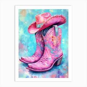 Pink Cowboy Boots 11 Art Print