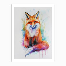 Fox Colourful Watercolour 2 Art Print