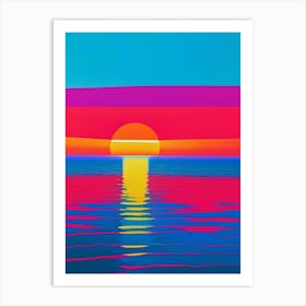 Sunrise Over Ocean Waterscape Colourful Pop Art 1 Art Print