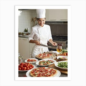 A French Chef Female Poised And Graceful Slices Juicy Cherry Tomatoes With A Kitchen Knife Raw B Art Print