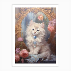 Cat With Jewels Rococo Style Painting 2 Art Print