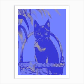 Kitty Cat In A Basket Blue Tones Art Print
