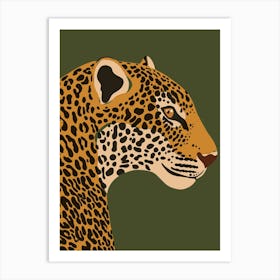 Jungle Safari Leopard on Dark Green Art Print