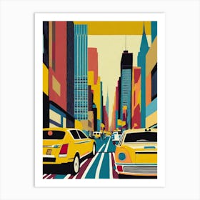 New York City Street, Taxis, Cars Art Print