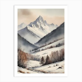 Vintage Muted Winter Mountain Landscape (13) Art Print