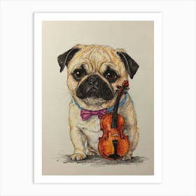 Pug With Violin 4 Art Print