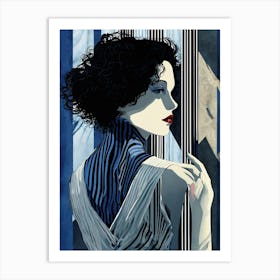 Woman In A Blue Dress Art Print