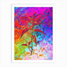 Dayflower Botanical in Acid Neon Pink Green and Blue Art Print