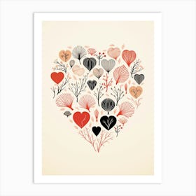 Leaf Pattern Coral Geometric Heart 1 Art Print