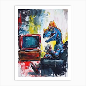 Dinosaur Watching Tv Graffiti Abstract 4 Art Print