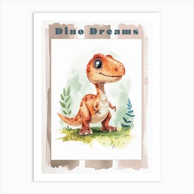 Cute Cartoon Dinosaur Watercolour 2 Poster Art Print