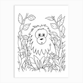 Line Art Jungle Animal Sumatran Orangutan 3 Art Print