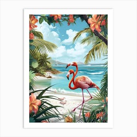 Greater Flamingo Caribbean Islands Tropical Illustration 8 Art Print