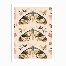 Pink Botanical Butterflies William Morris Style 2 Art Print