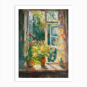 Bird Of Paradise Flowers On A Cottage Window 1 Art Print