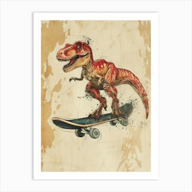 Vintage Velociraptor On A Skate Board Art Print