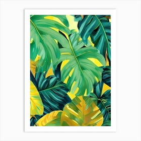 Yellow Jungle Oil Paints Leaves Cheese Wedge Plants Botanical Foliage Palm Trees Art Print