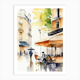 Paris city, passersby, cafes, apricot atmosphere, watercolors.17 Art Print