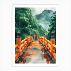 Watercolor Japanese Torii Bridge Art Print