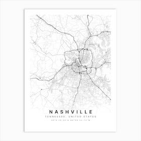 Nashville Tennessee USA White Map Affiche