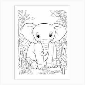 Line Art Jungle Animal Asian Elephant 4 Art Print