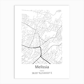 Melissia,Greece Minimalist Map Art Print