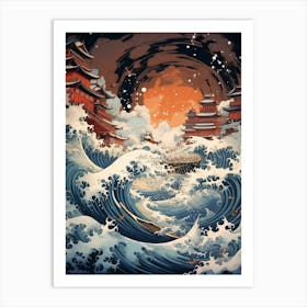 Tsunami Waves Japanese Illustration 8 Art Print