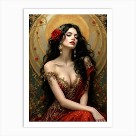 Beautiful Woman In Red Dress Art Print