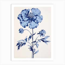 Blue Botanical Scabiosa Art Print