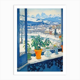 The Windowsill Of Lucerne   Switzerland Snow Inspired By Matisse 2 Art Print