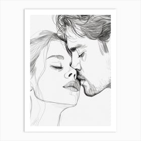 Besame Mucho: OLena Art's Minimalistic Depiction of a Couple Sharing a Kiss Art Print