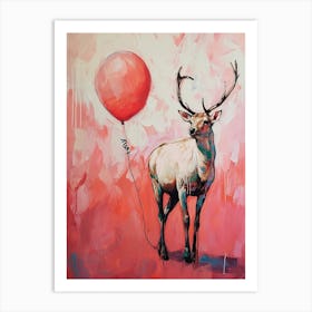 Cute Reindeer 1 With Balloon Art Print