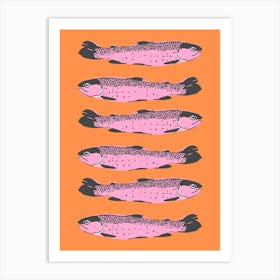 Pink Sardines On a Orange Background Print Art Print