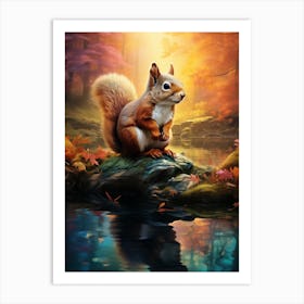 Squirrel In Autumn Forest Art Print