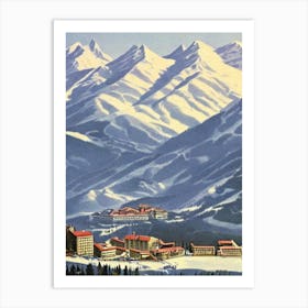Les Deux Alpes, France Ski Resort Vintage Landscape 1 Skiing Poster Art Print