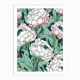 Mass Plantings Of Peonies 3 Colourful Drawing Art Print