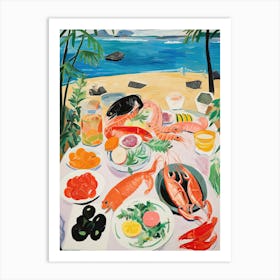 Mediterranean Seafood Lunch Summer Illustration 0 Art Print