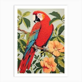 Vintage Bird Linocut Macaw 2 Art Print