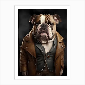 Cute Dog Bulldog Wearing Jacket Art Print