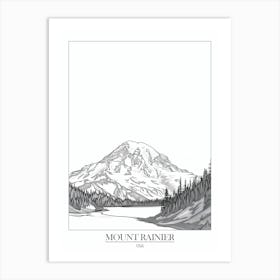 Mount Rainier Usa Line Drawing 5 Poster Art Print