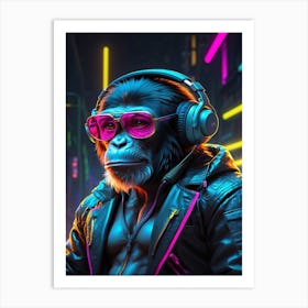 Monkey With Headphones Art Print