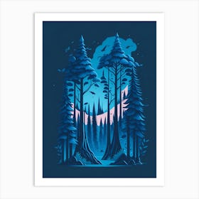 A Fantasy Forest At Night In Blue Theme 83 Art Print