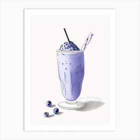 Blueberry Milkshake Dairy Food Pencil Illustration 1 Art Print