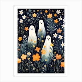 Cute Bedsheet Ghost, Botanical Halloween Watercolour 51 Art Print