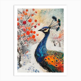 Peacock In A Winter Setting Painting 2 Art Print