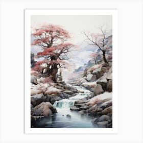 Shosenkyo Gorge In Yamanashi, Japanese Brush Painting, Ukiyo E, Minimal 3 Art Print
