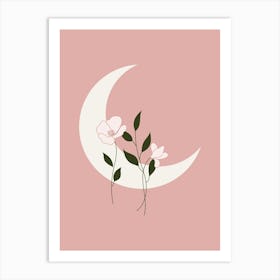 Pink Moon And Flowers Art Print